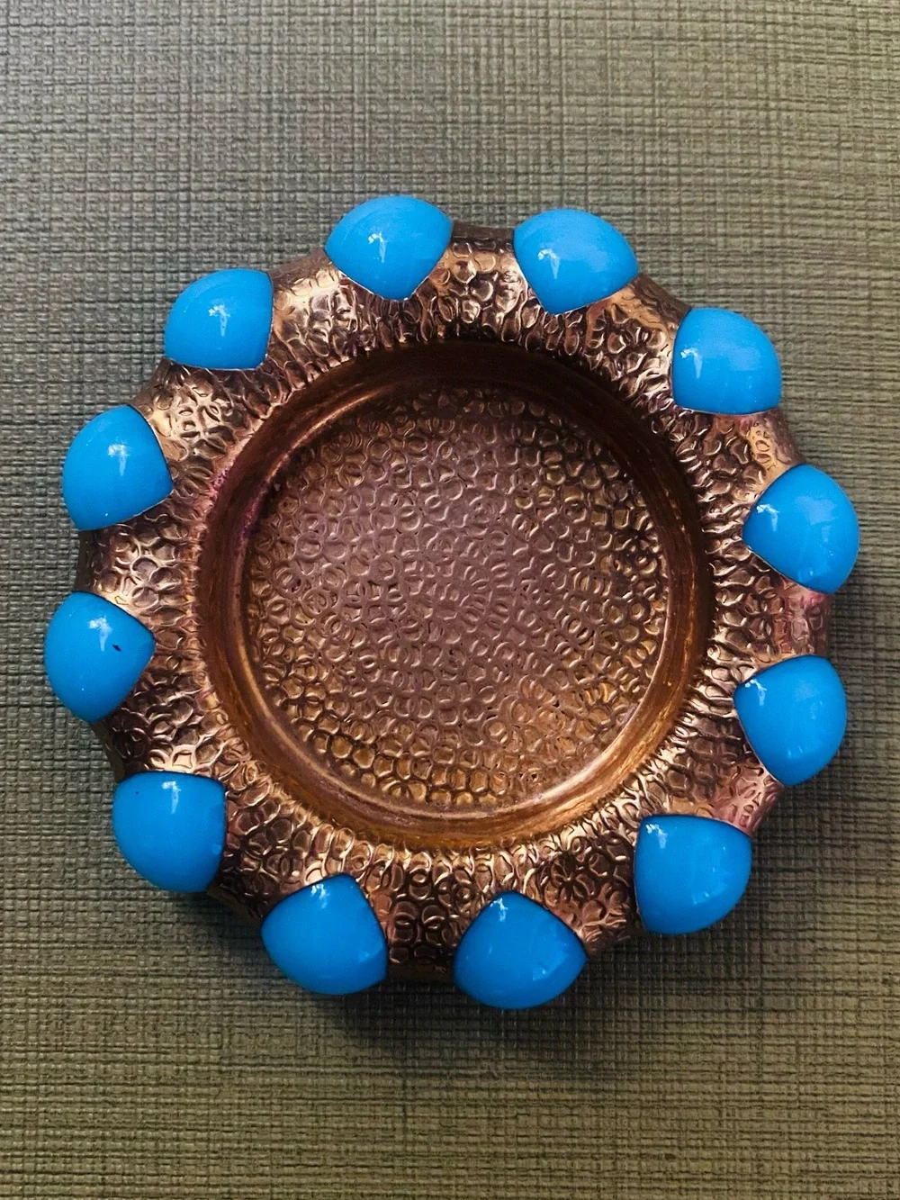 Vintage Fisher Jewelry Tray with Inlaid Turquoise Marbles